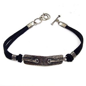 Stunning Handmade Sterling Silver Bar Black Suede Toggle Clasp Bracelet Toggle
